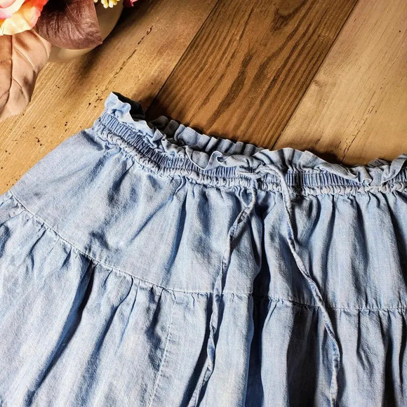 SO Blue Chambray A-Line Tiered Pull-On Mini Skirt Size Small - Picture 4 of 10
